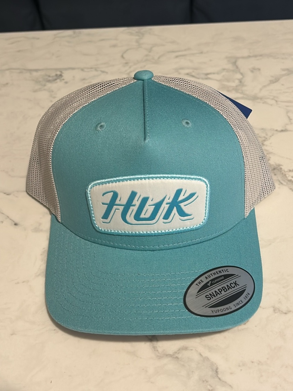 Huk Teal and White Mesh Trucker Hat - Huk Patch Snapback